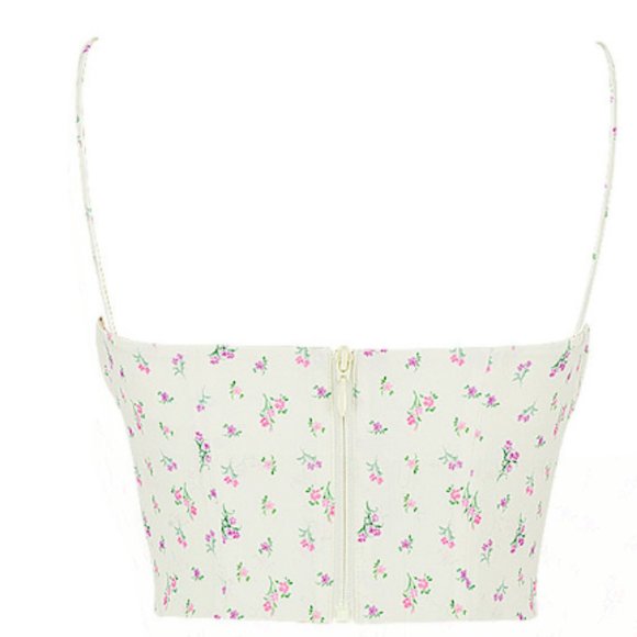 HOUSE OF CB 'Lilibeth' Lemon Ditsy Floral Gathered Bustier Top NWOT - Picture 7 of 10